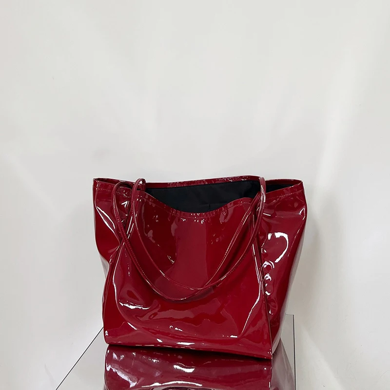 PMEL0762 Shiny Patent Leather Handbags Shoulder Bags Fashion Satchel Purses Top Handle Bags for Women Red