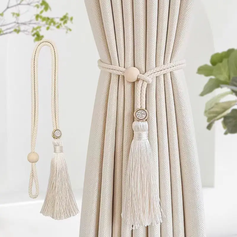 Curtain Tiebacks 2 Bohemian fashion adjustable cotton cord curtain straps with rhinestone curtain buckles