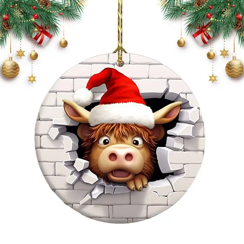 

Cow Christmas Tree Ornaments Portable 2D Acrylic Christmas Tree Ornaments Decorative Highland Cow Pendant Car Pendant Home