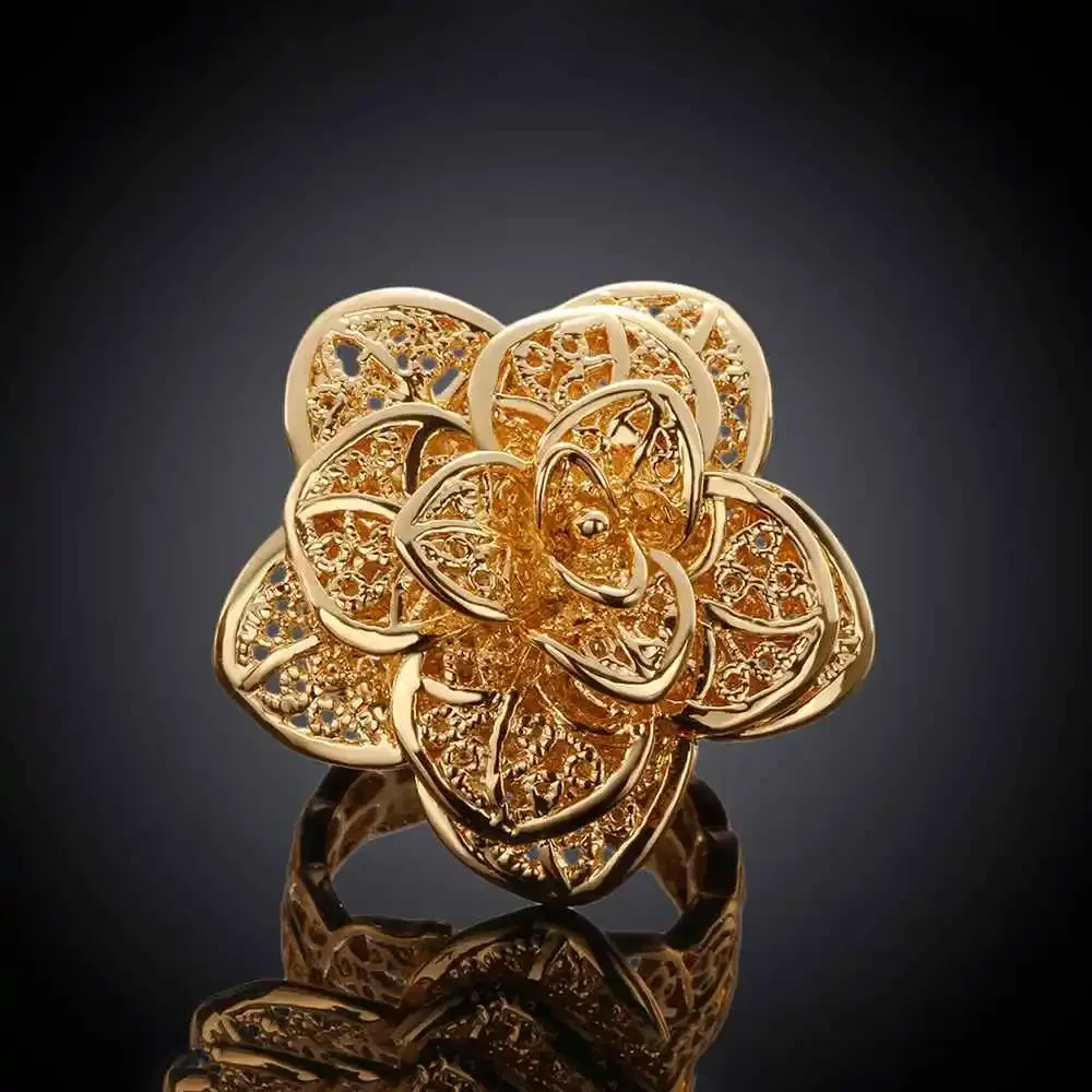 925fashion Gold color simple elegant silver hollow Rose jewelry ring women lady gift cute wedding R116 wedding rings silver ring womens ring finger rings jewelry rings ring jewelry