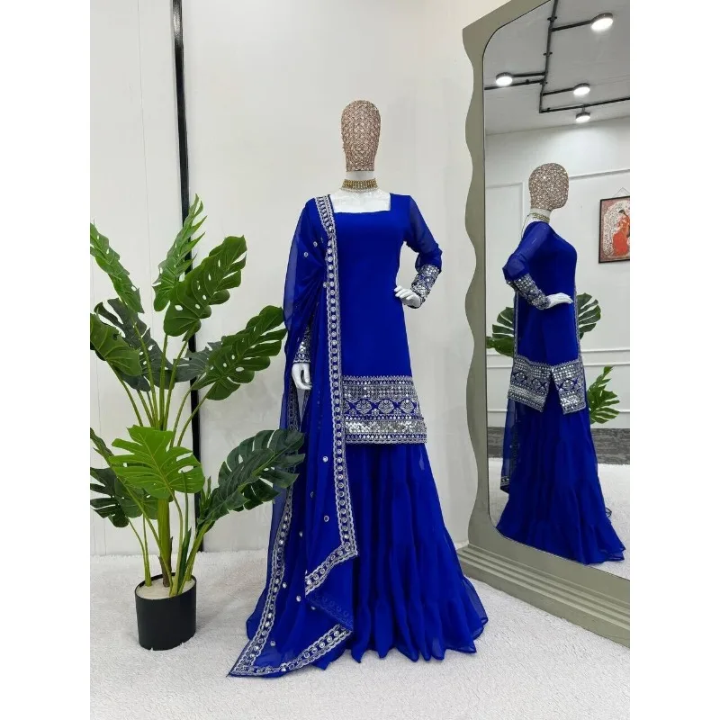 Traditional Look Faux Georgette Palazzo Suit With Dupatta For Women & Girls