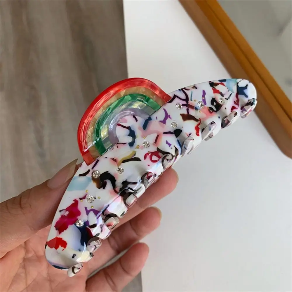 Fashion Acetate Animal Hair Claw Cat Rainbow Cat Hair Clip Zircon Large Size Acetate Shark Clip Lady/Girls
