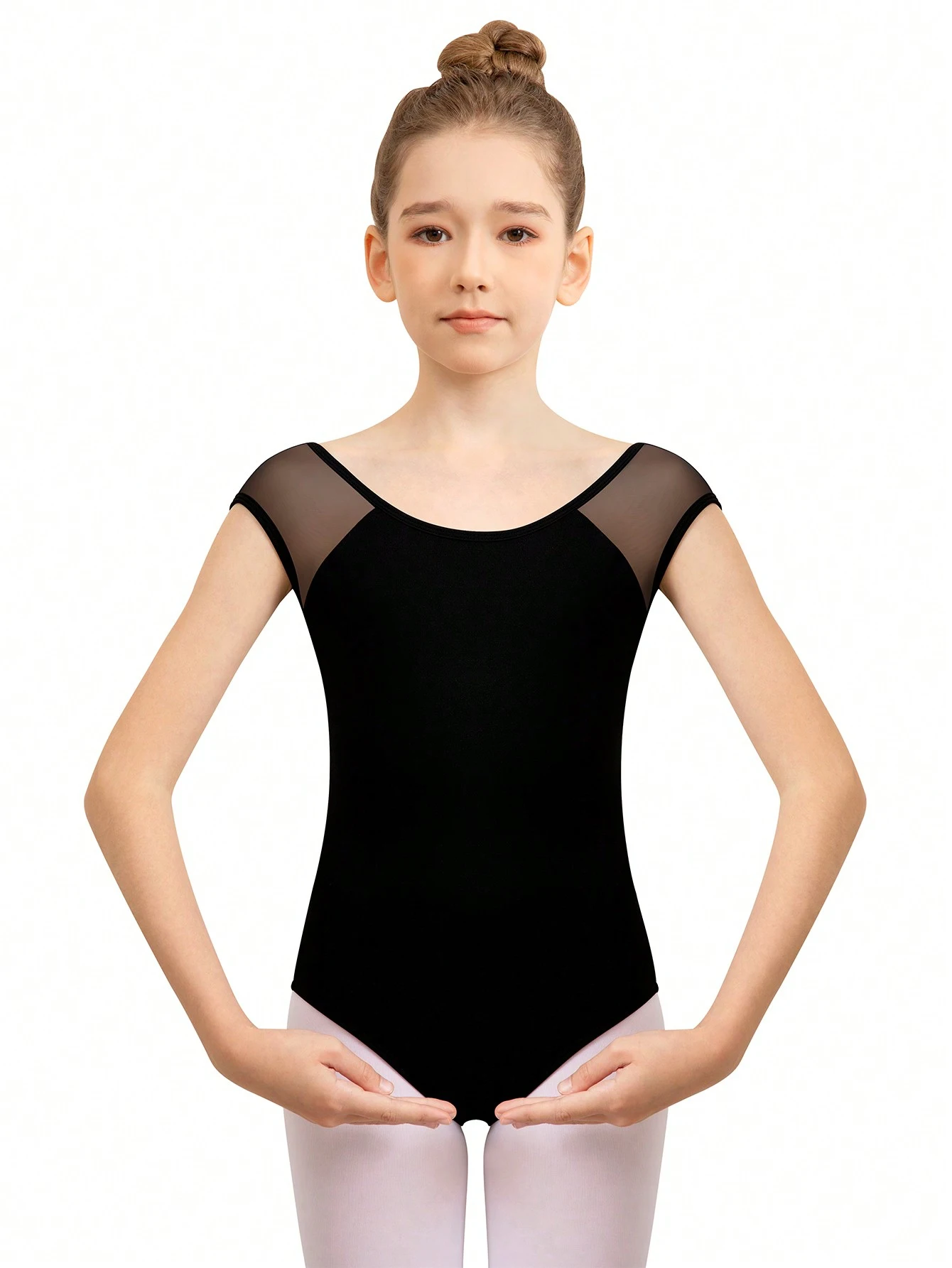 Cap Sleeve Ballet leotard for girls v-neck mesh hollow back toddler full front lining girls gymnastics leotard