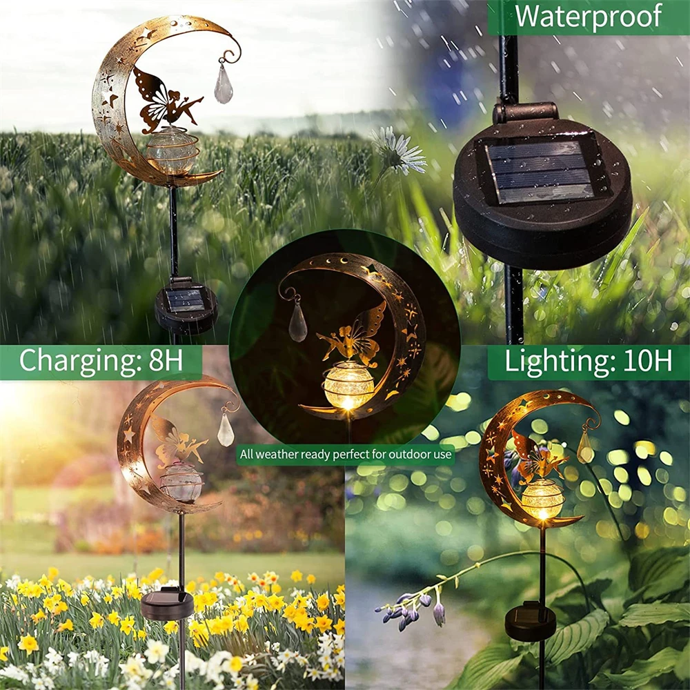 Solar Moon Fairy Lamp Outdoor Garden Iron Flower Fairy Ground Insertion Lamp Lawn Courtyard Decorative Light images - 6