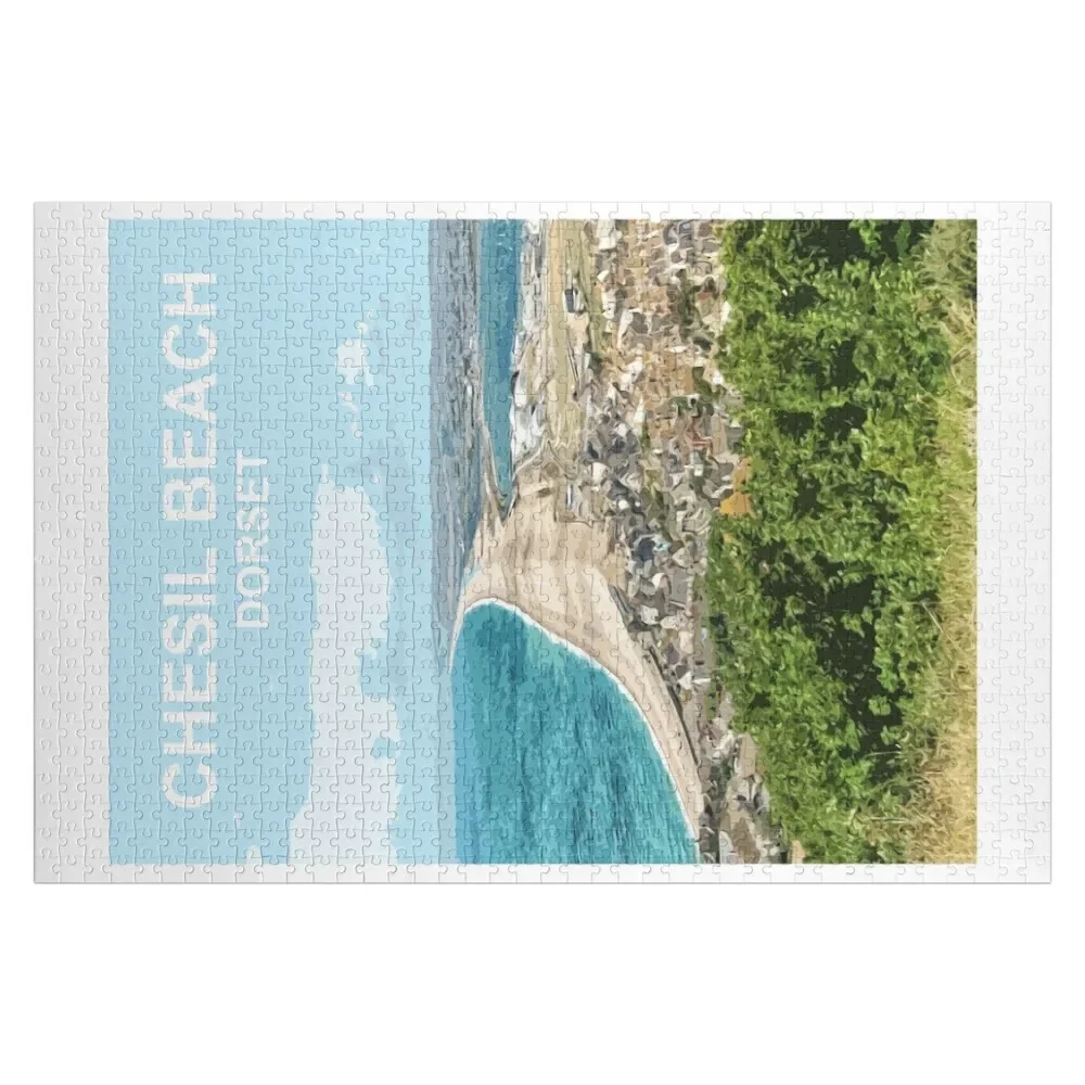 

Chesil Beach Dorset England. Portland Travel poster Jigsaw Puzzle Customizable Child Gift Customizable Gift Puzzle