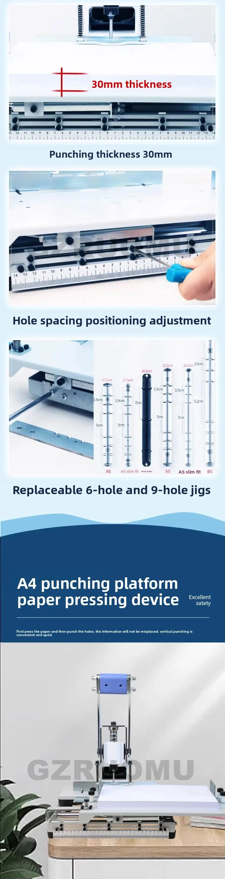 Manual Hole Punching Machine Multi-hole Punch 3-10MM Drill Optional Paper Tag Dr