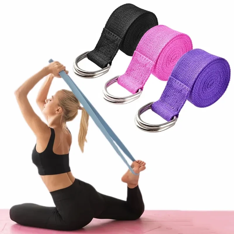 Sc31291a2b47f468b925ab25abe372f3af.jpg 183*3.8cm Yoga Strap Cotton Exercise Yoga Belt Adjustable Woven Stretch D-Ring Buckle Fitness Stretching Bands Pilates Rope - Image 1