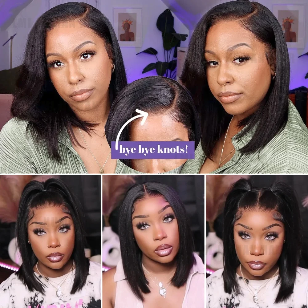 Yaki Straight Human Hair Wigs Pre Cut 13x4 HD Lace Front Wig Bye Bye Knots 200% Density Human Hair Wig Pre Plucked With Baby 6
