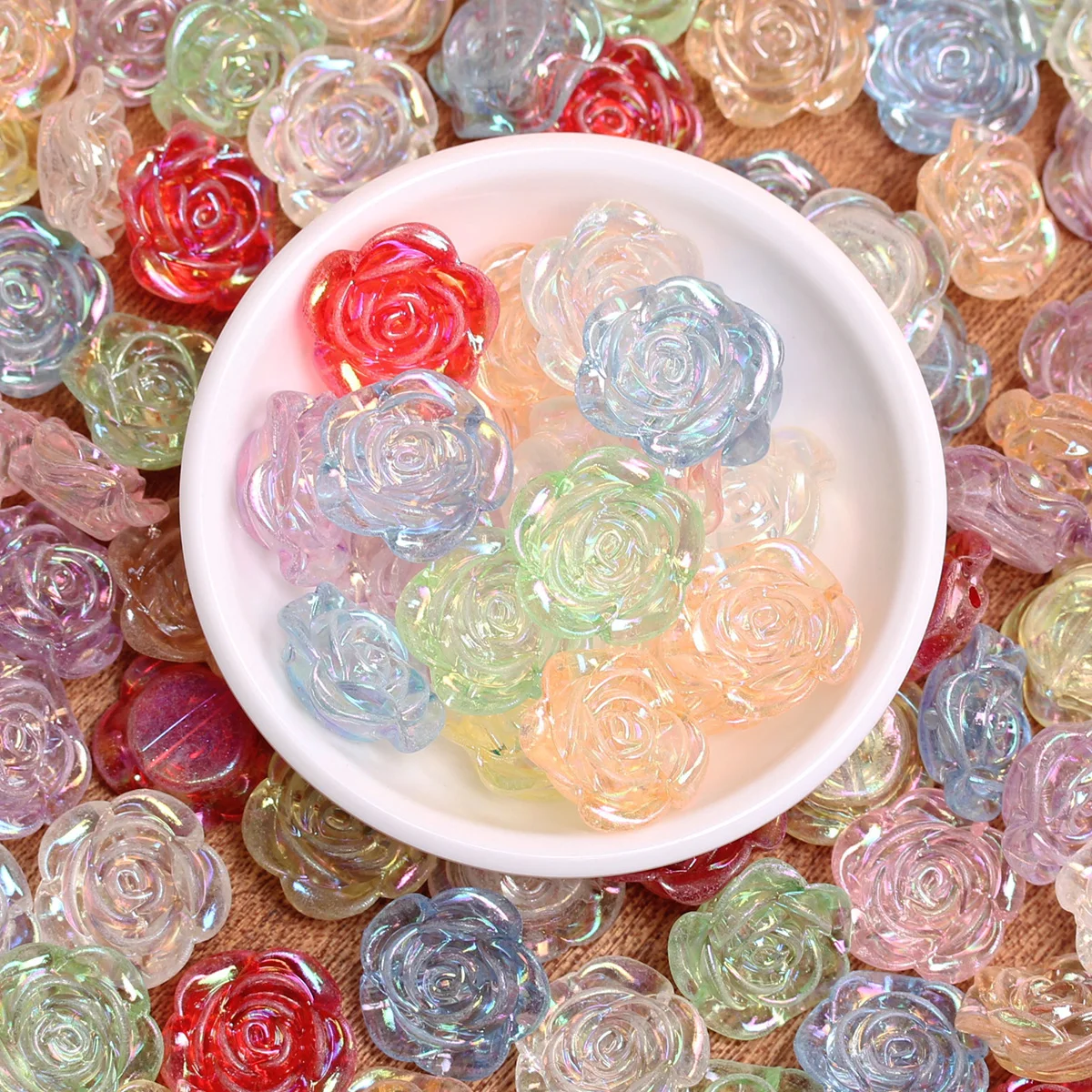 500g/pack About 470Pcs 18mm AB Magic Color Acrylic Flower Flat Bottom Rose Beads DIY Jewelry Accessories Wholesale