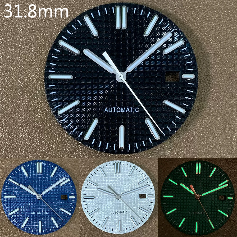 

NH35 Dial 31.8mm, Green Luminous Watch Dial Hands Pointers Kit, for NH35 Movement Men Mechanical Watch Accessories