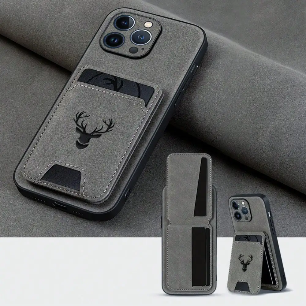 Faux Leather Wallet , iPhone 16 15 14 13 12 11 16E Pro Max Plus Pro, Card Holder And Base, Deer