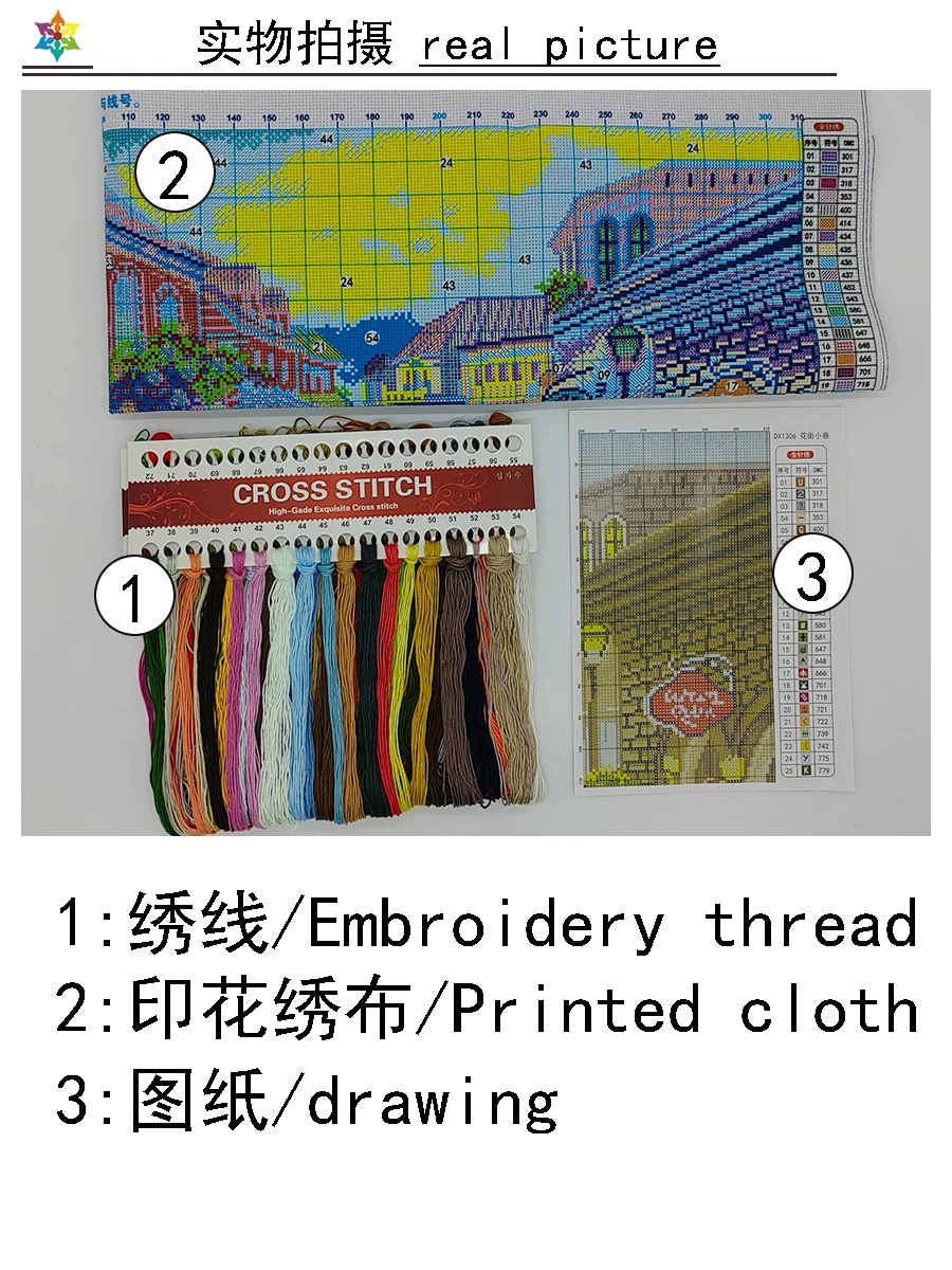 Cross Stitch Kit Flower Street Alley Cross Stitch DIY Embroidery Kits Home Fashionable 11CT Printed Needlework Material Vintage Street Painting