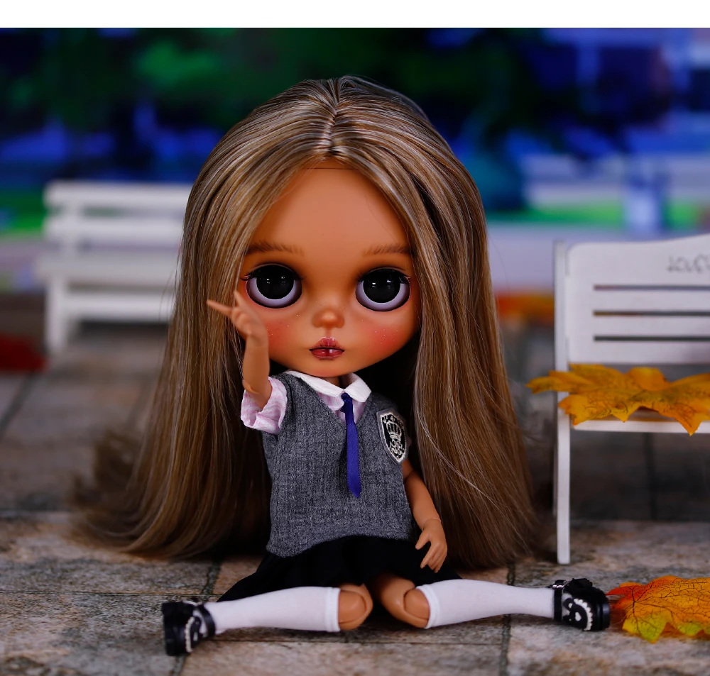 Anjelica – Premium Custom Neo Blythe Doll with Multi-Color Hair, Dark Skin & Matte Cute Face 17