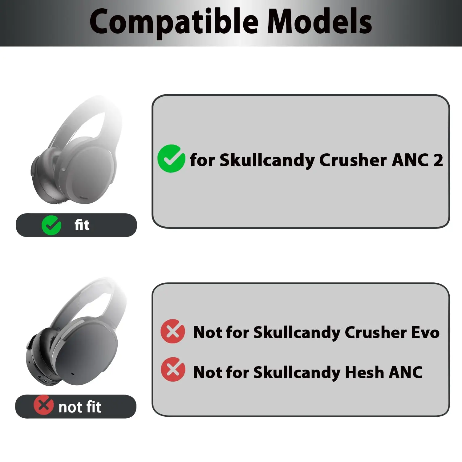 Replacement Ear Pads for Skullcandy Crusher ANC 2 Noise Canceling Wireless Headphones,Protein Leather Replacement Earpads