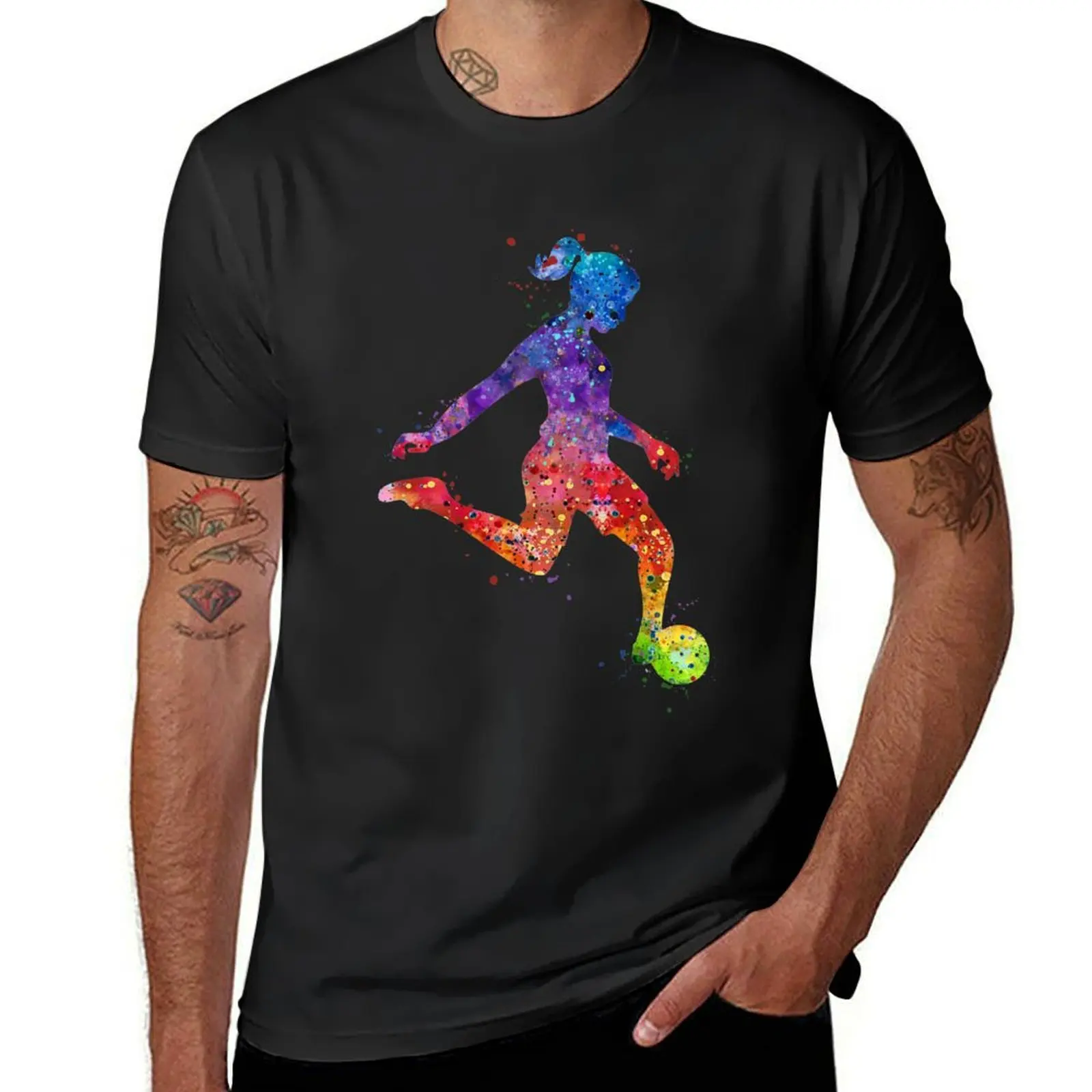 

Soccer Girl Player Colorful Watercolor Sports Gifts T-shirt quick-drying tees mens champion t shirts