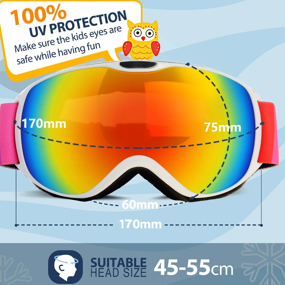 Kids Ski Goggles Snowboard Goggles Youth Snow Goggles Double Layer UV400 Toddler age 4-14 Anti-fog Eyewear Snow Sports Goggles 5