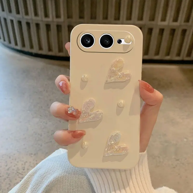 3D Laser Love Heart Pearls Soft Silicone TPU Phone Case