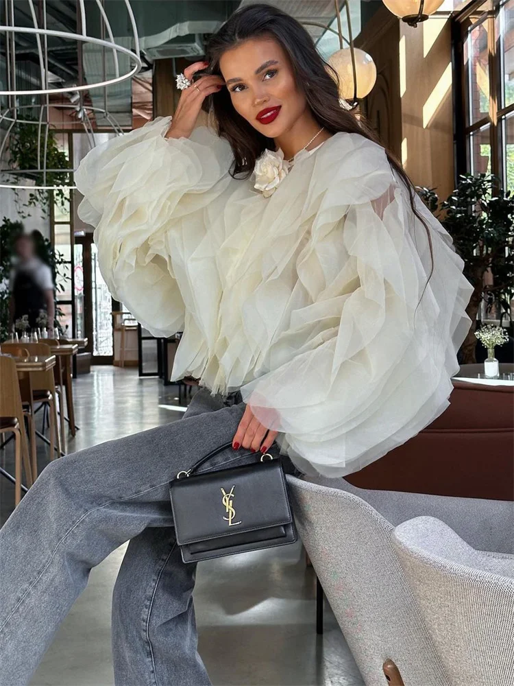 tシャツ REMAKE RUFFLE TOPS レディース Ruffled-Slit Top - Beige - Long Sleeve Tops - & Other Stories