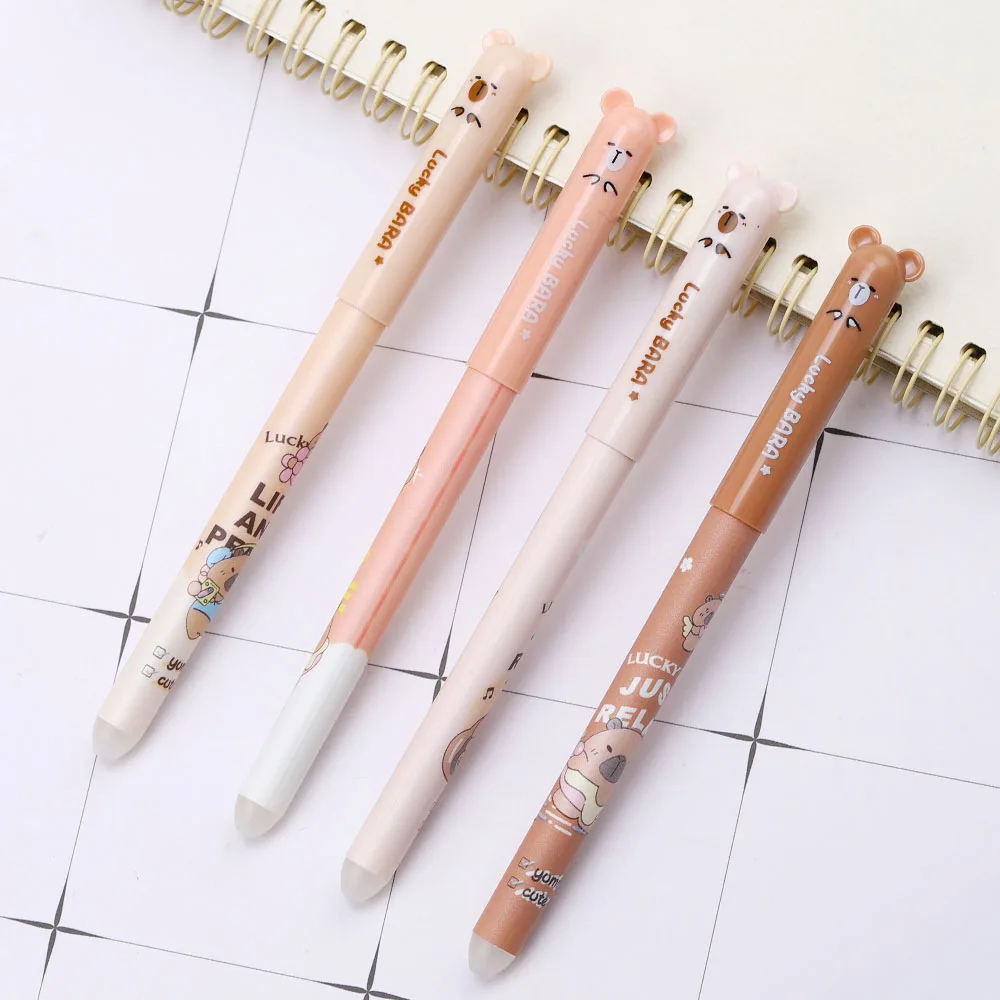 4 Pieces Cartoon Cute Kawaii Capybara Unicorn Erasable Pen Creative School Office Gel Pens Stationery
