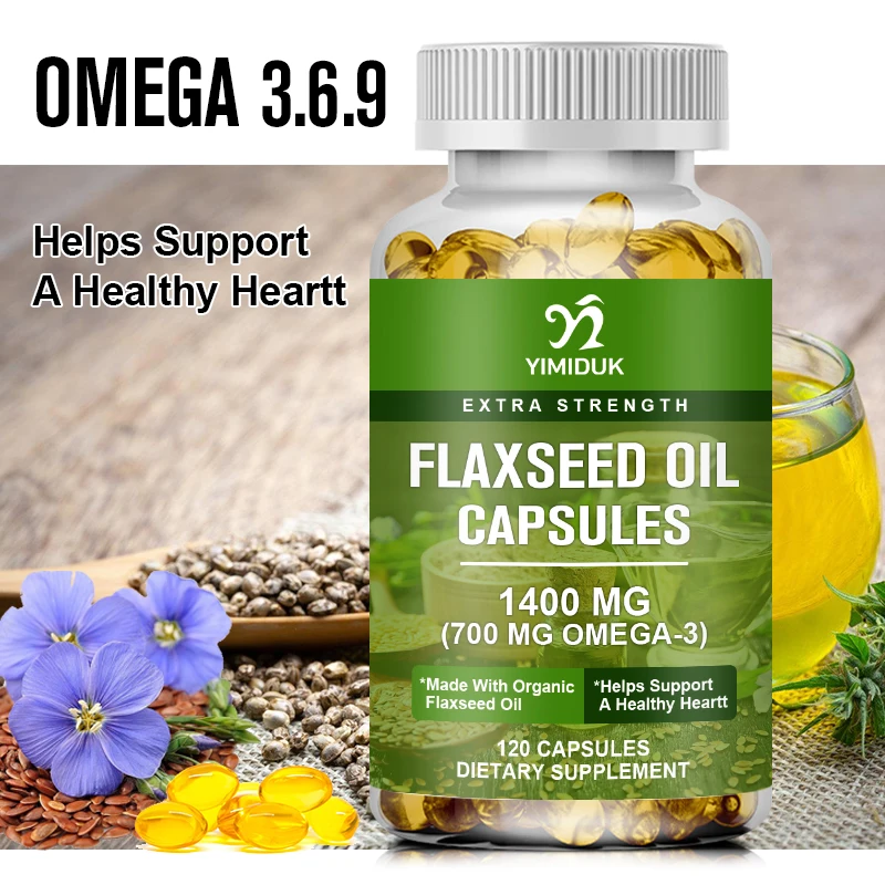 

Omega 3-6-9 Complex Capsules Flaxseed Oil For Cardiovascular And Brain Health Increased Immunity & Energy Healthy Skin & Eyes