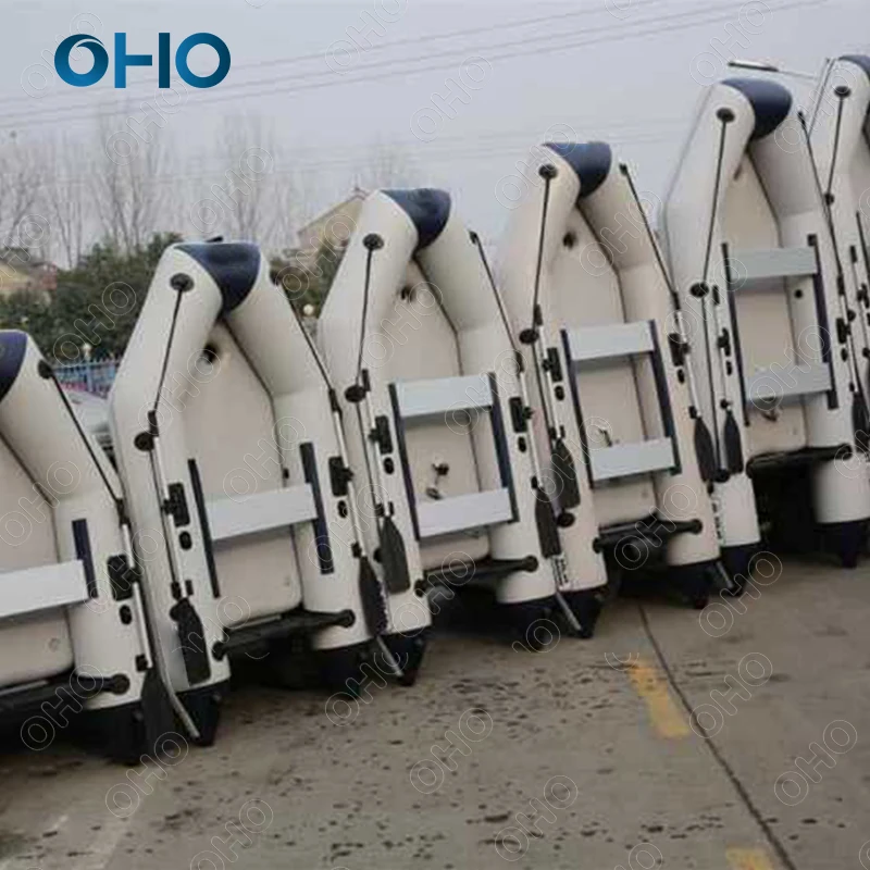 OHO Wholesale Inflatable Rubber Dinghy Fishing Boat 2m 3m 4m PVC Hypalon Air Deck Floor with Motor for Sea 5
