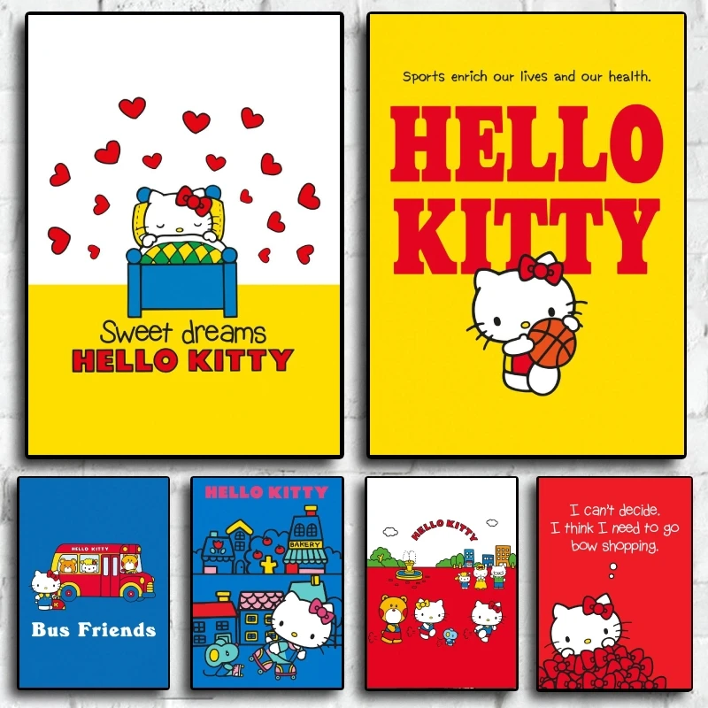 

Anime Character Pictures hello kittys yellow Prints And Prints Kid Action Figures Modern Home Friends Gifts Wall Decoration