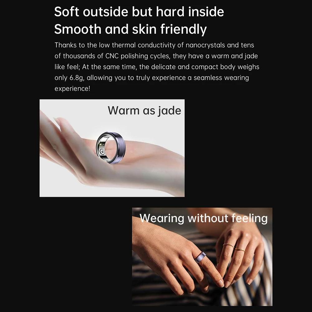 

Smart Ring for Women and Men Magnetic Fast Charging International Standard Size 24 Hour Blood Oxygen Monitoring