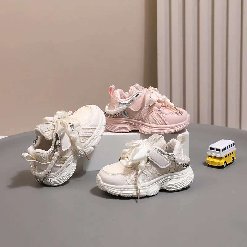 Children's Shoes 2024 New Toddler Girls Sport Shoes Pearl Soft Sole Breathable Outdoor Tennis Fashion Kids Sneakers EU21-30 3