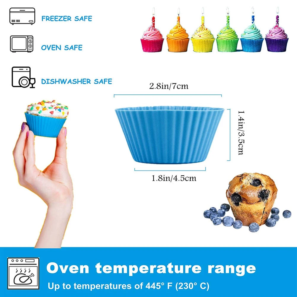 12pcs/Set Silicone Cake Mold Round Shaped DIY Cake Decorating Tools Muffin Cupcake Baking Molds Kitchen Cooking Bakeware Maker