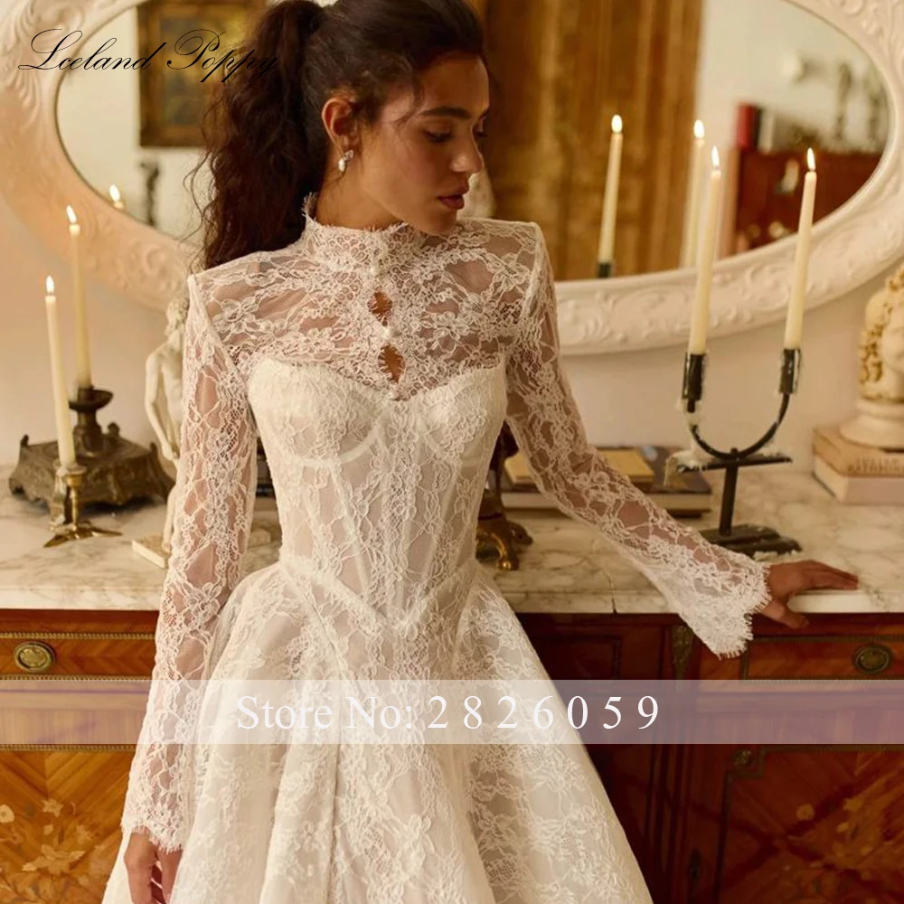 Lceland Poppy Customized Strapless A Line Lace Wedding Dresses Floor Length Illusion Bridal Gowns with Lace Jacket
