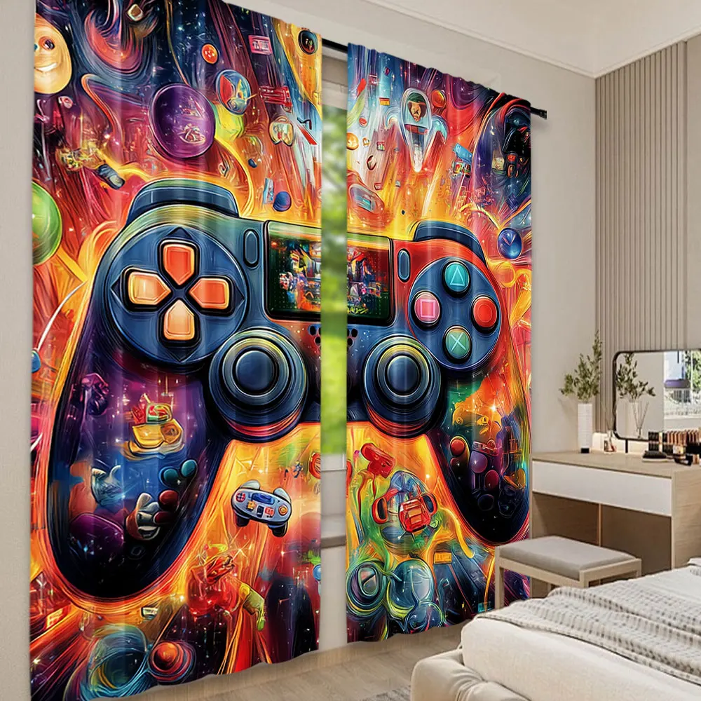 2Pcs Satisfactory Game Room Curtains Video Gaming Theme Colorful Decor Playroom Home Apartment Bedroom Living Room 3