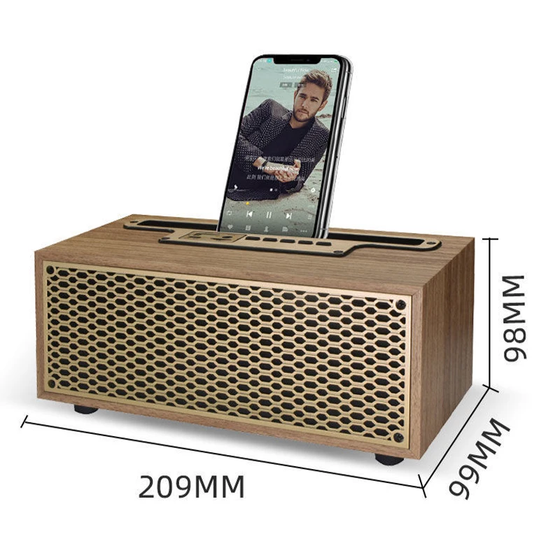 FM/AM Vintage Wood Grain Bluetooth Speaker TWS Wireless Subwoofer Portable Radio Stereo Mobile Phone Stand