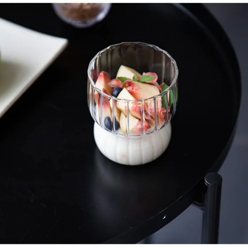 Glass Coffee Cup Striping Shape Home Bar Breakfast