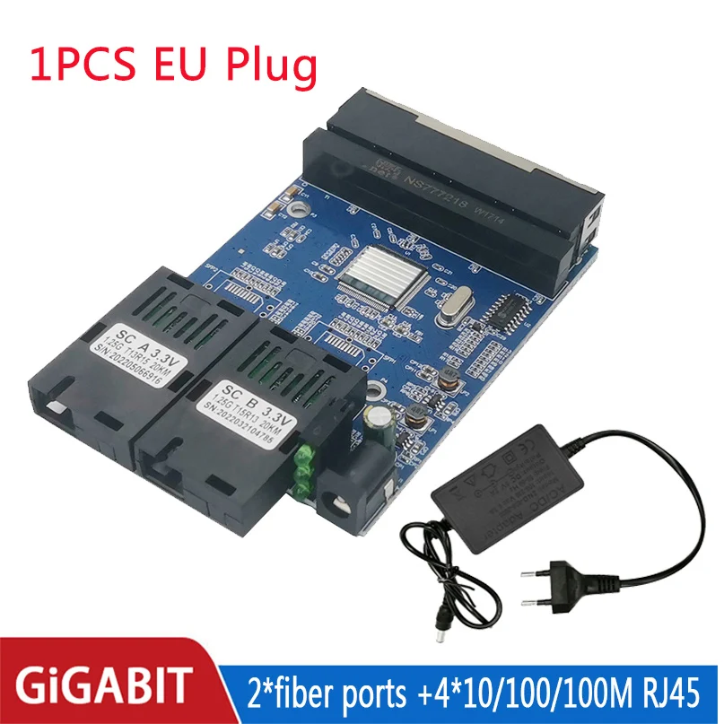 10/100/1000M switch 4 RJ45 UTP 2 SC Gigabit Fiber Optical Media Converter 2SC 4
