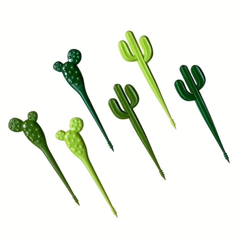 6pcs/set Plastic Forks Cactus Design Forks For Cake Snack Baked Bento Fruit Kitchen Gadgets Eid Al-Adha Mubarak_voghion.com