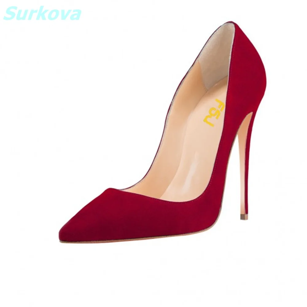 

Suede Stiletto Heel Pumps Pointy Toe Shallow Slip On Dress Women Shoes Thin High Heel Classic Party For Office Lady High Quality