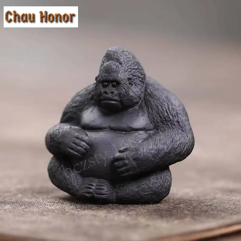 Chinese Yixing Purple Clay Tea Pet Handmade Sculpture Hippo Animal Statue Ornaments Tea Figurine Crafts Zisha Tea Set Decoration