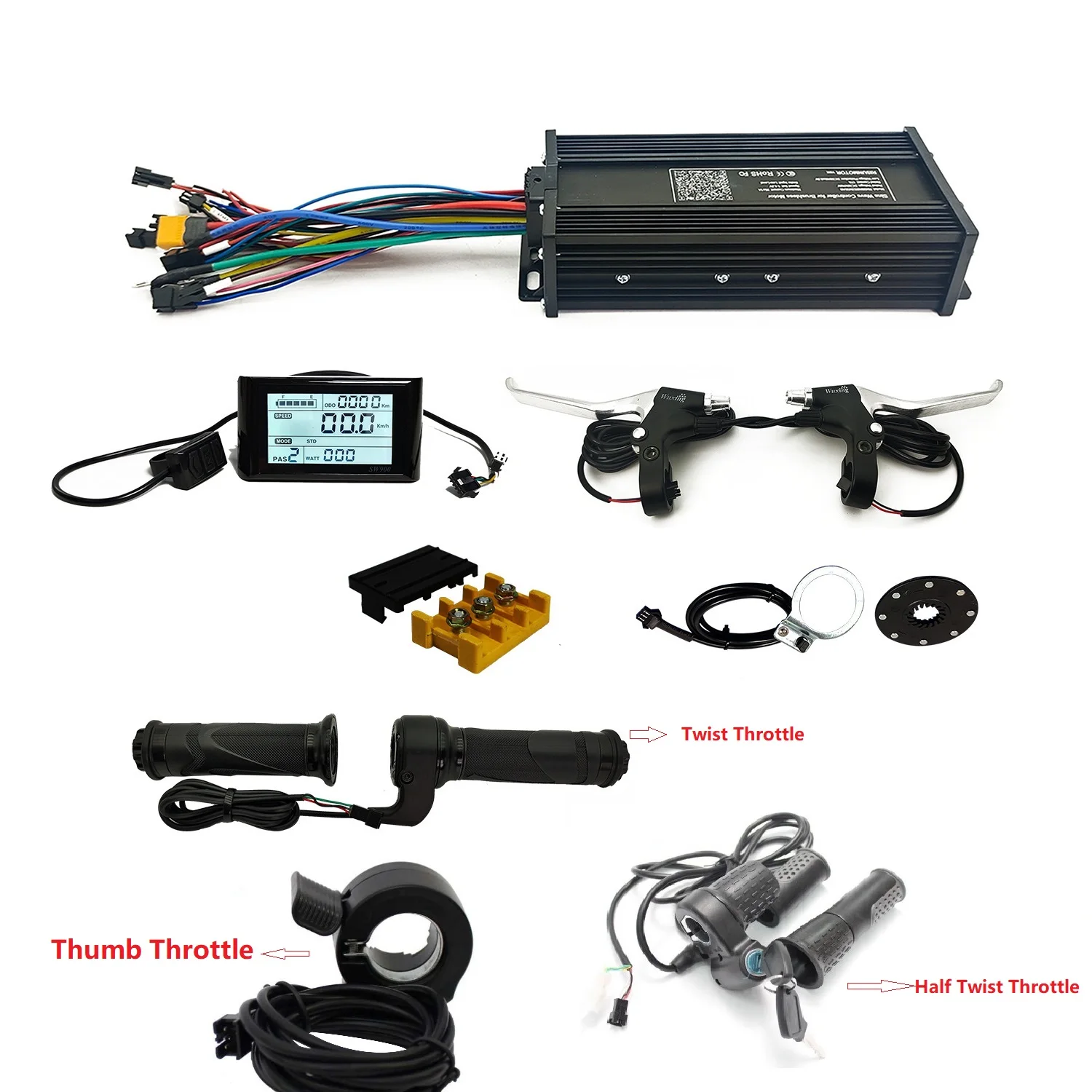 

eBike Control System: 36V-52V 1200W-1800W 45A Sine Wave 3-mode Intelligent Controller with UKC1 Color Display,Throttle, Brake