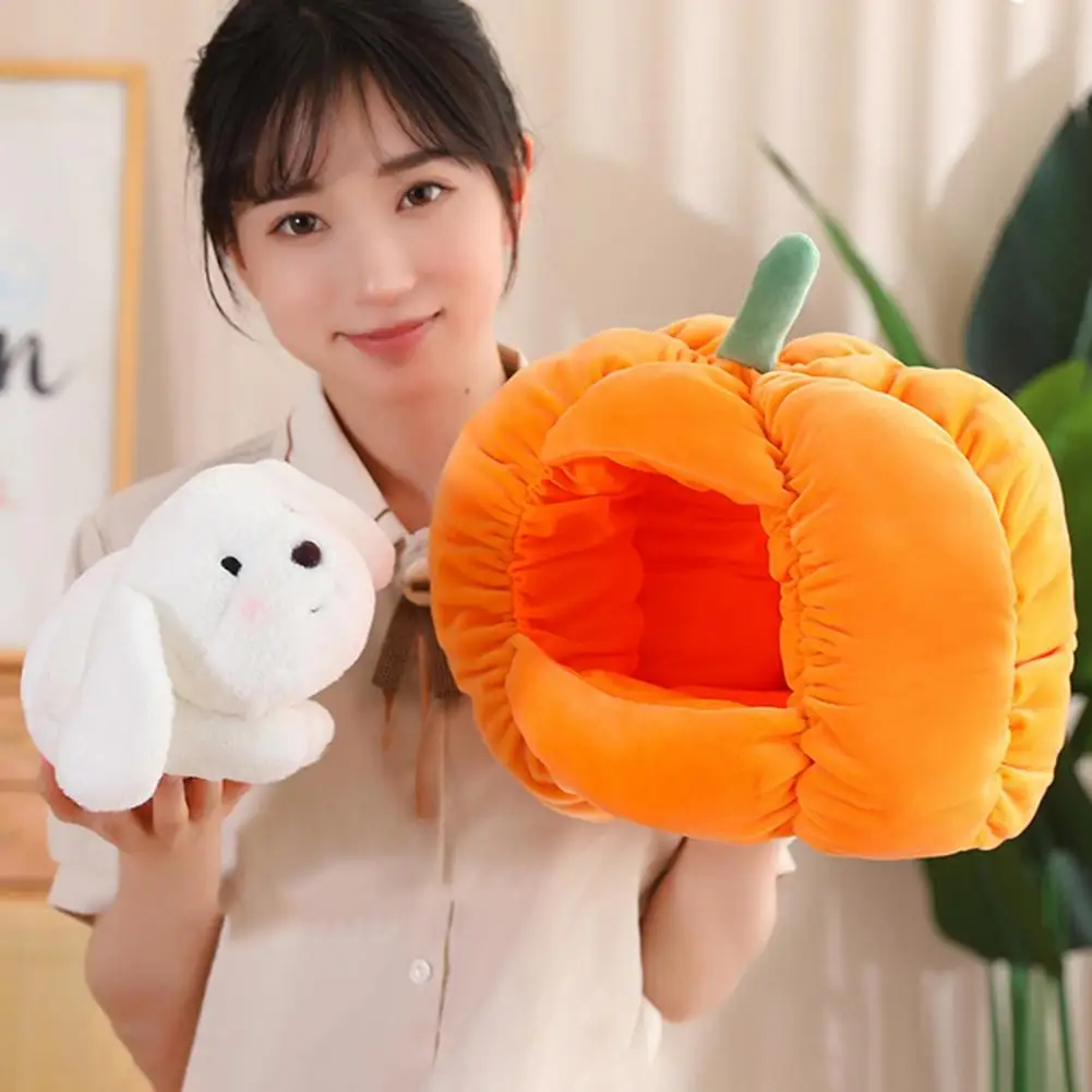 

Shape Doll Toy Cozy Pumpkin Doll Pet Nest Plush Cat Bed with Cartoon Kitty Dog Fully Stuffed Room Decor Cushion for Room Bedside