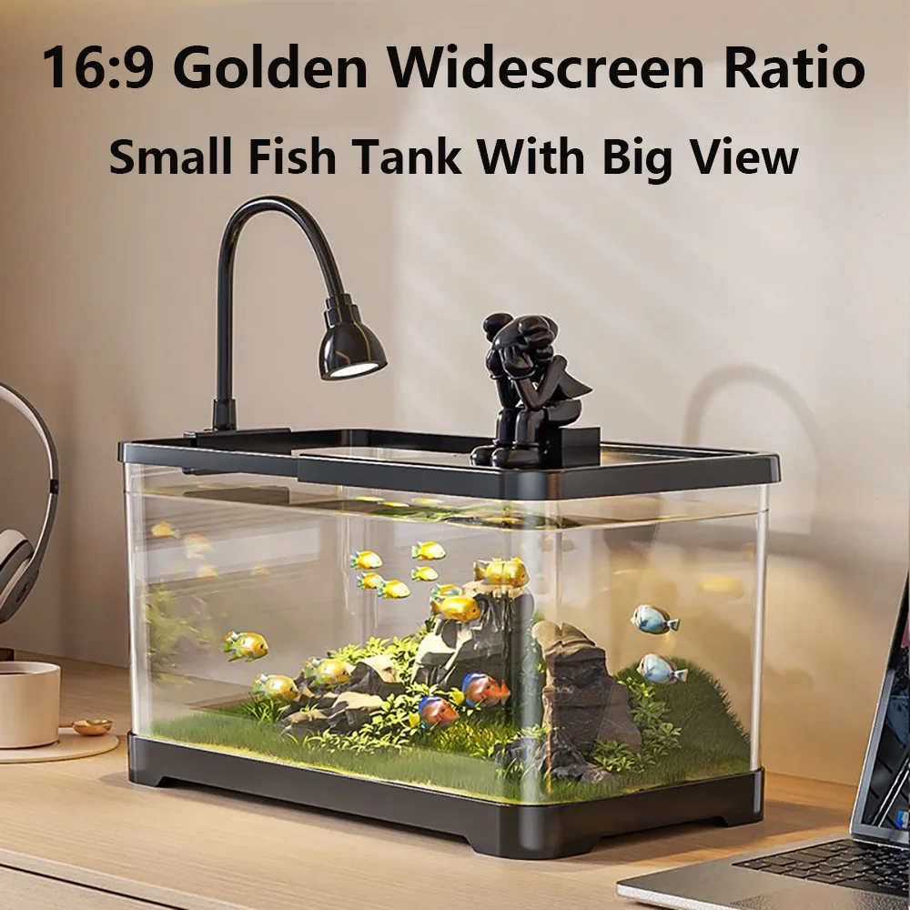 Fish Tank Aquarium With Lid Transparent Landscaping Box Home Living Room  Decoration Ecological Fish Tank With Water Plant Lamp - AliExpress