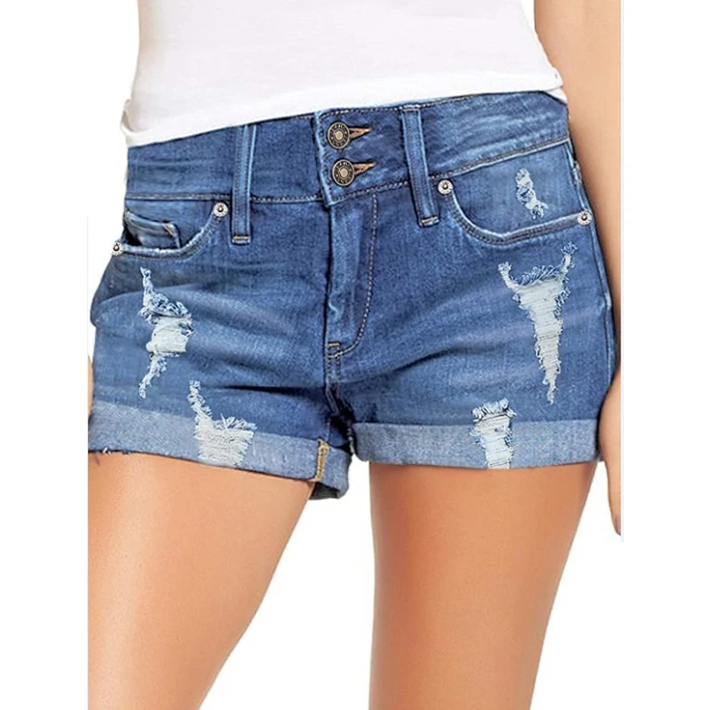 

Curled denim shorts women's summer thin 2024 slim high-waisted women's a-line workwear hot pants trendy