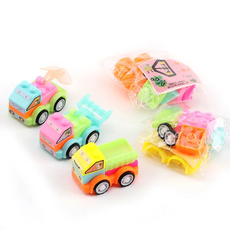 10Pcs Creative Puzzle Building Block Cars DIY Construction Vehicle Toy Kids Baby Shower Birthday Party Gifts Party Favors Pinata building block toys,party toys,toy gift filler
