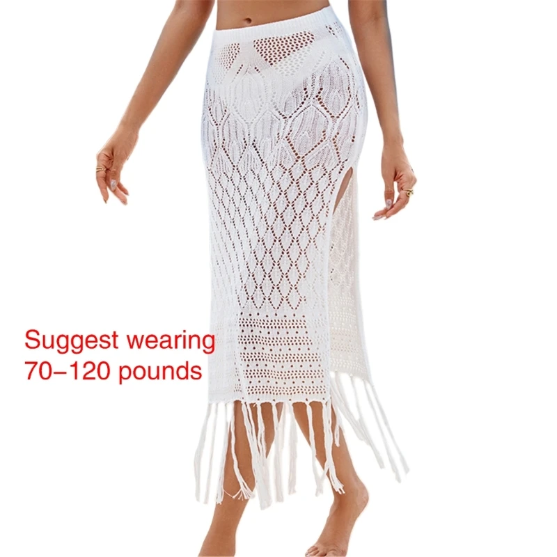Women Beach Skirt Crochet Dress Swimwears Coverup Skirt Crochet Skirt Swimsuit Coverup Dress for Parties E56D