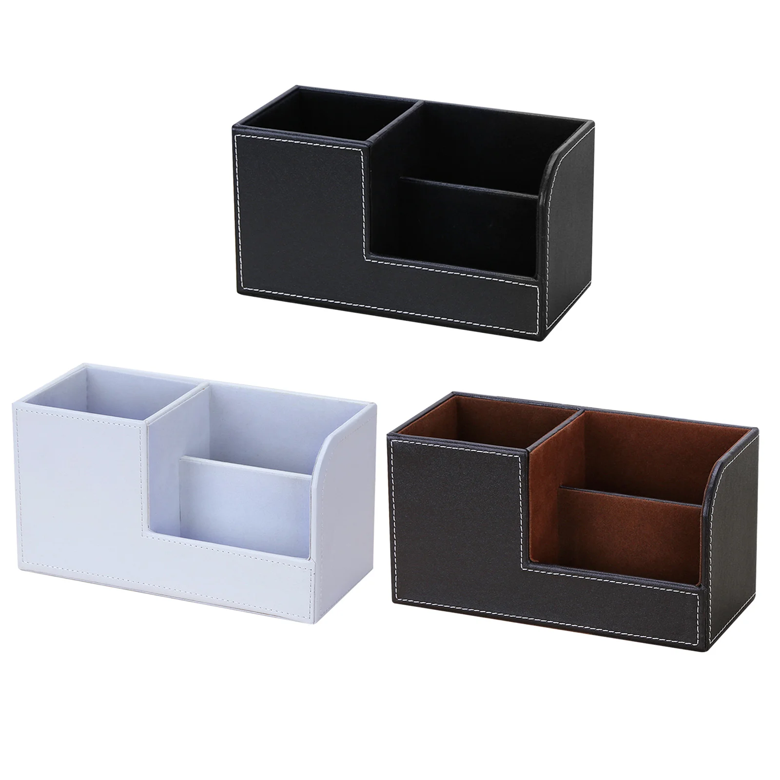 PU Leather Desk Organizer pen holder desktop storage box stationery organizer desktop storage shelf stationery storage box desktop storage kit Pencil Pen Holder Caddy Storage Box 3 Compartments for Home Office School Supplies