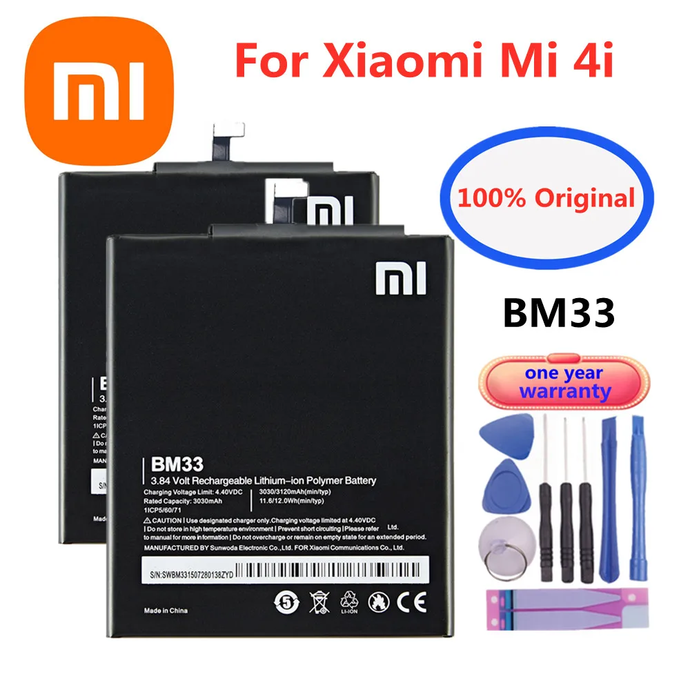 

100% Orginal Xiao mi BM33 3120mAh Replacement Battery For Xiaomi Mi 4i Mi4i M4i High Quality Smart Cell Mobile Phone Batteries