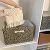 LEOPARD PRINT RECTANGLE FABRIC FOLDABLE STORAGE BOX SOLID BODY WARDROBE TRUNK ORGANIZER WITH LID HANDLES SUNDRIES STORING BASEKT 4