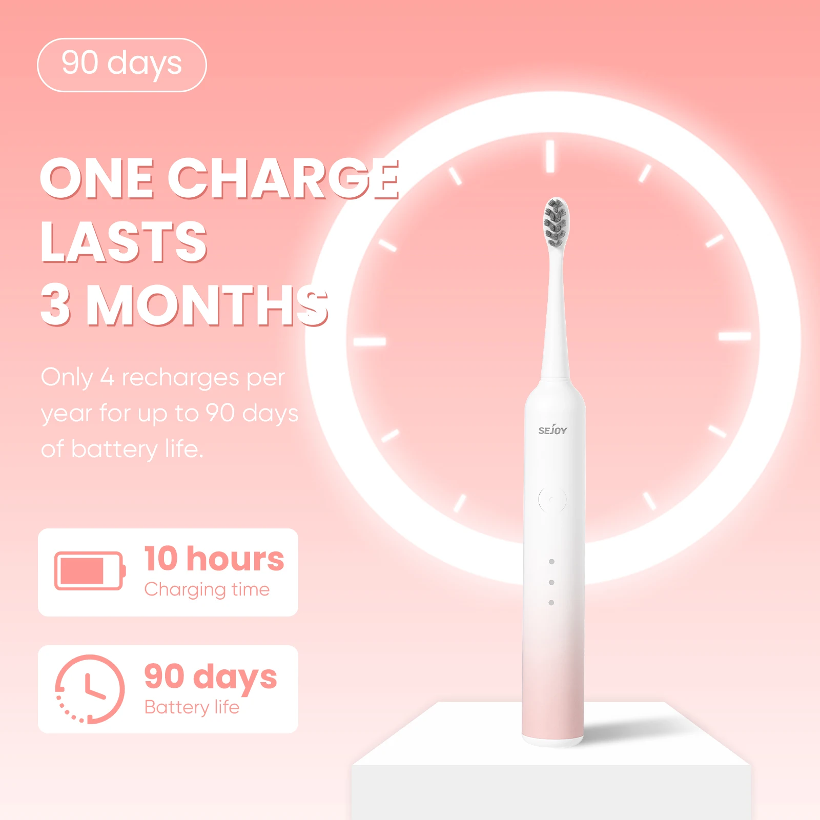 Sejoy Electric Toothbrush rechargeable With 8pcs Replacement Head Tooth Brush 6 Modes Clean Whitening Sonic Timer Toothbrush 4