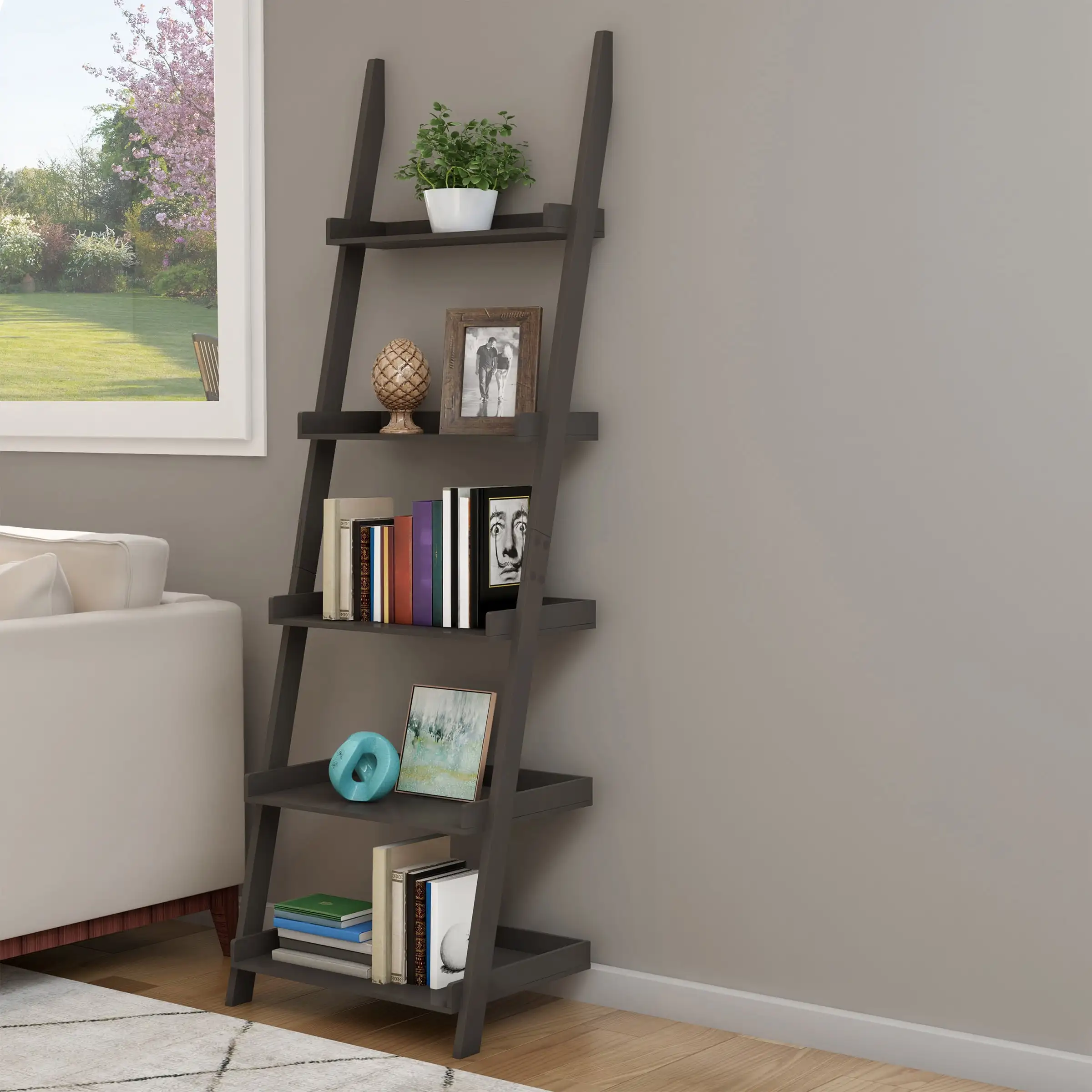 

Somerset Home 5-Tier Freestanding Wood Ladder Bookshelf for Storage, Gray