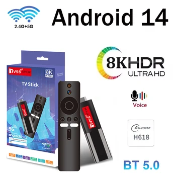 Android 14 TV Stick TV98 ATV 8K Mini Support 8K 4K Video BT5.0 4G 5G Dual WiFi 6 Voice Remote H618 Quad Core A53 Smart TV Stick