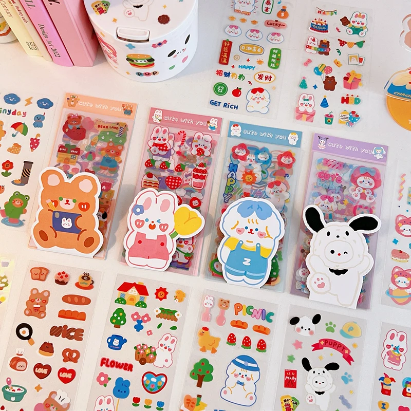10sheet Cute BearbunnyStickers Kawaii Cartoon Sticker DIY Scrapbooking Journal Planner Decorations Kids Gifts Korean Stationery